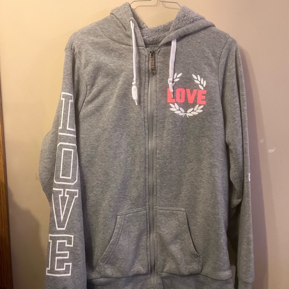 Bobbie Brooks Gray Zip-Up Hoodie with Pink LOVE Graphic